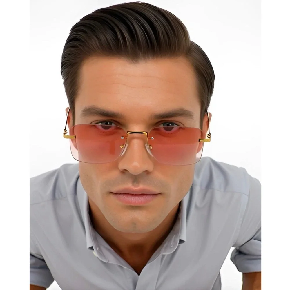 Pink Sunglasses Fashion Rectangle Gold Frame Trendy Sun Glasses Retro Gafas New‎